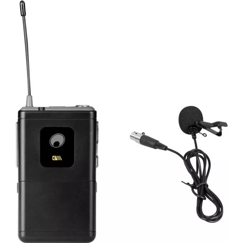 Peteličinis mikrofonas Omnitronic UHF-E serija 828,6 MHz, prisegamas peteličinis mikrofonas, visakryptė kapsulė