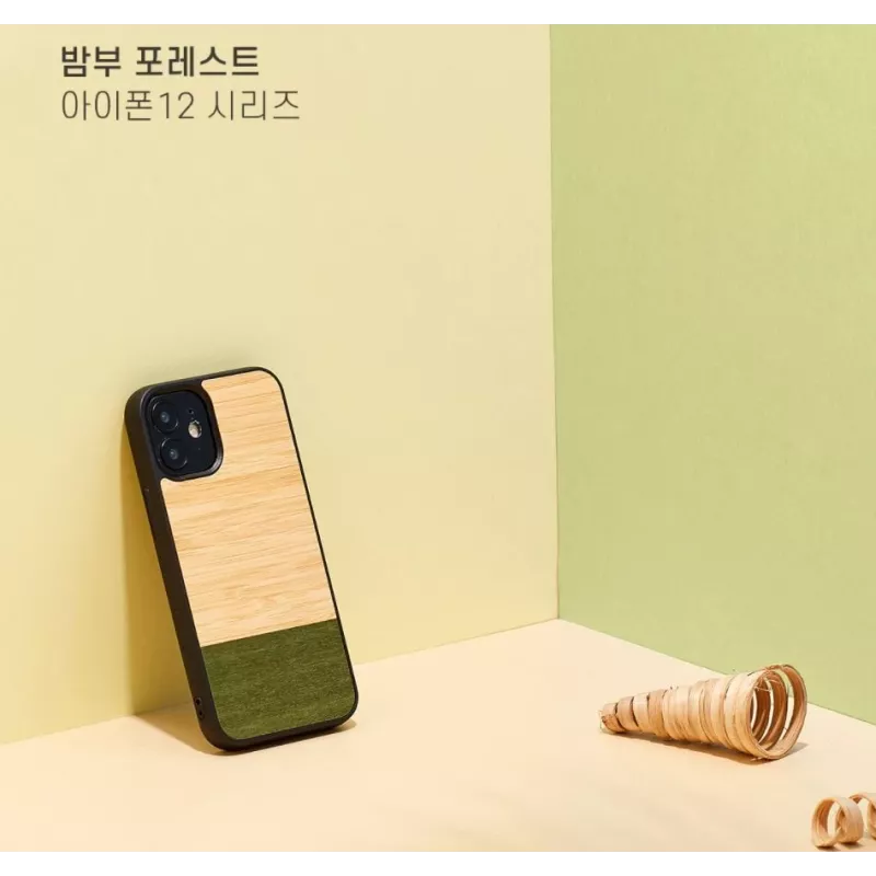 man and wood telefono dėklas, skirtas iPhone 12 mini — bamboo forest juoda