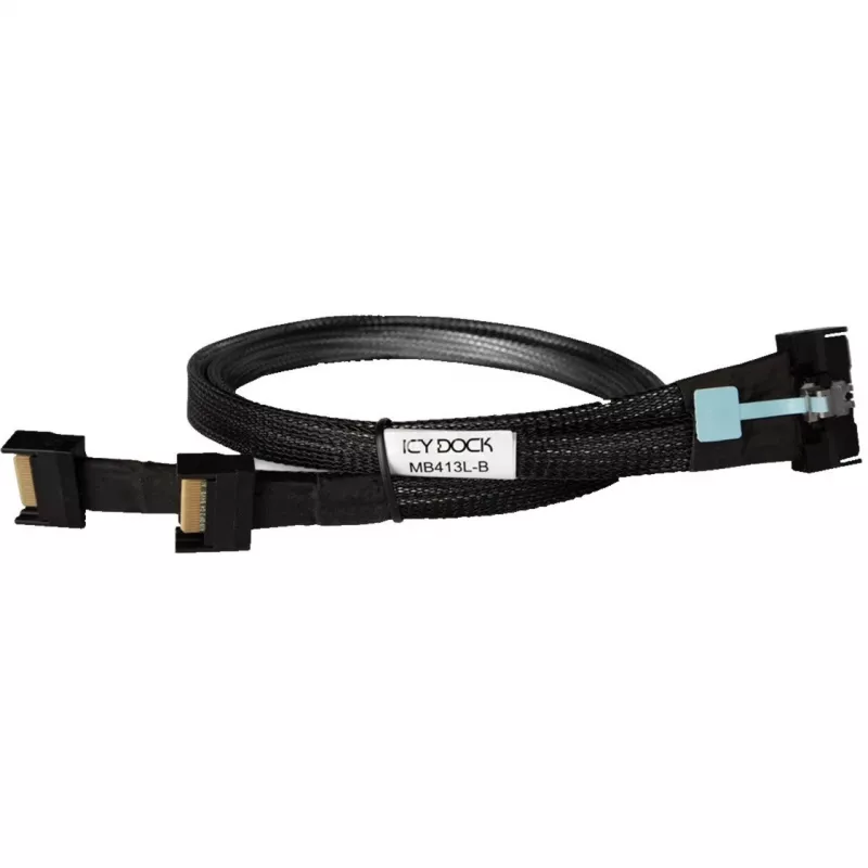Diskų adapteris ICY BOX MB413L-B — MCIO 8i SFF-TA-1016 į 2× MCIO 4i SFF-TA-1016