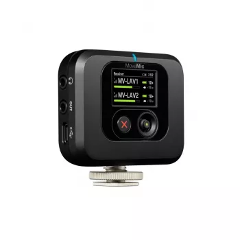 Belaidis prie kameros montuojamas imtuvas Shure MV-R-Z6 — 50–20000 Hz, 30 m atstumas, 12–15 V, 308×101×38 mm, 0,429 kg, juodas