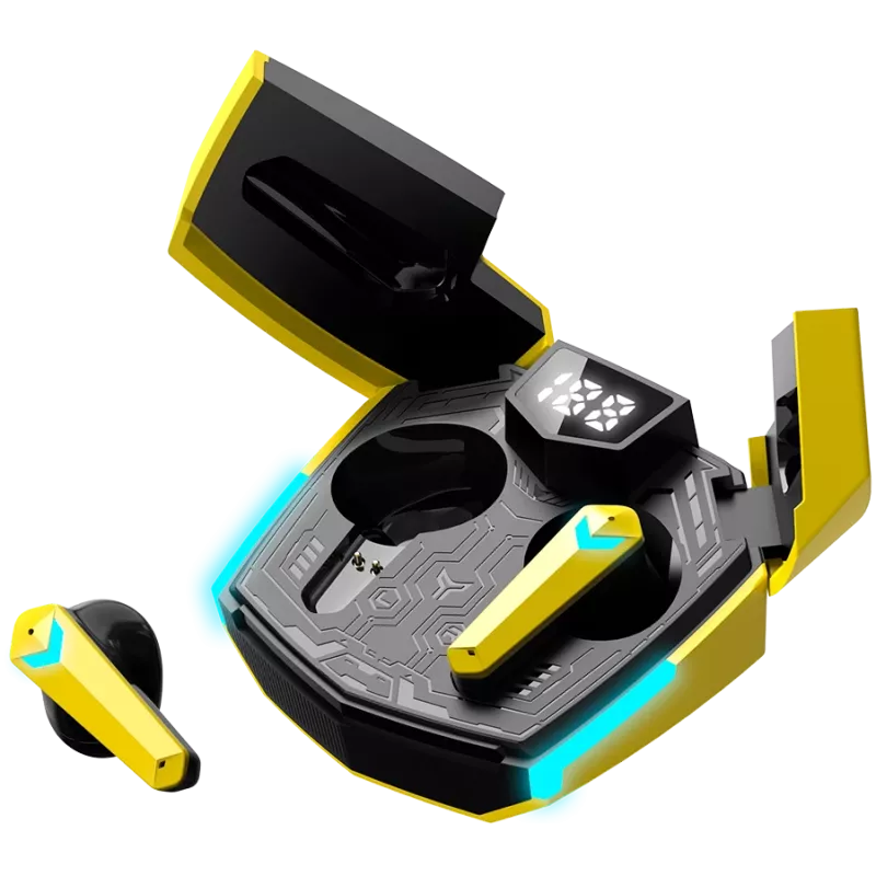 Canyon GTWS-2 belaidės ausinės su ausų kabliukais, žaidimams, USB Type-C, Bluetooth, įkrovimo doku, geltonos (CND-GTWS2Y)
