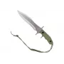Stacionarus peilis cinema classic CC-H5 Rambo V — Išgyvenimo peilis, plieninė geležtė 230 mm, bendras ilgis 385 mm, žalia polimerinė rankena, odinės makštys