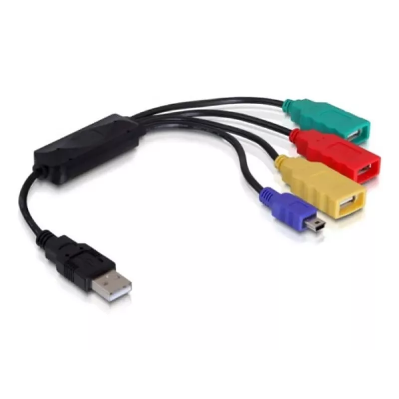 DeLock USB2.0 išorinis 4 prievadų kabelinis HUB - Hub - 4 x USB2.0 - stalinis (61724)