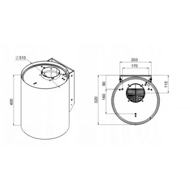 Virtuvės gartraukis MAAN Elba Mini WPB 431 Satin, plieno korpusas, 400 mm aukštis, Ø310 mm, 120–300 m³/h, elektroninis valdymas