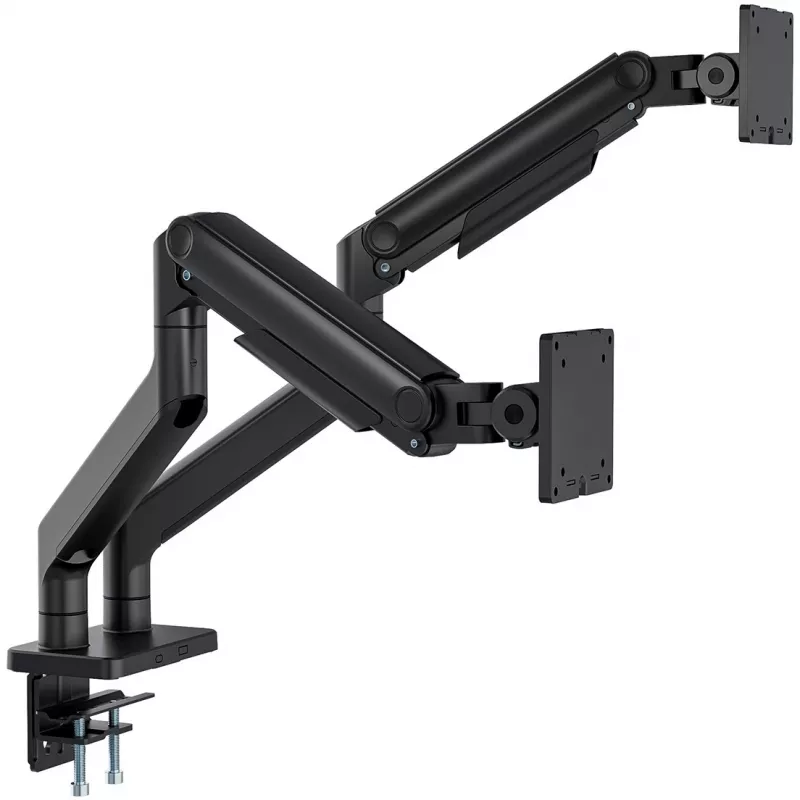 Monitoriaus laikiklis DIGITUS Dviejų monitorių laikiklis 2×45 colių ekranams, spaustuvas, 2×20 kg, VESA 75×75–100×100, pakreipimas -20–50°