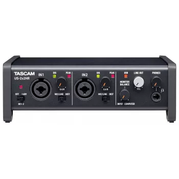 Garso sąsaja Tascam US-2X2HR, 2 x XLR/combo įvestys, 192 kHz, USB 2.0, MIDI įvestis/išvestis, stalinė, juoda