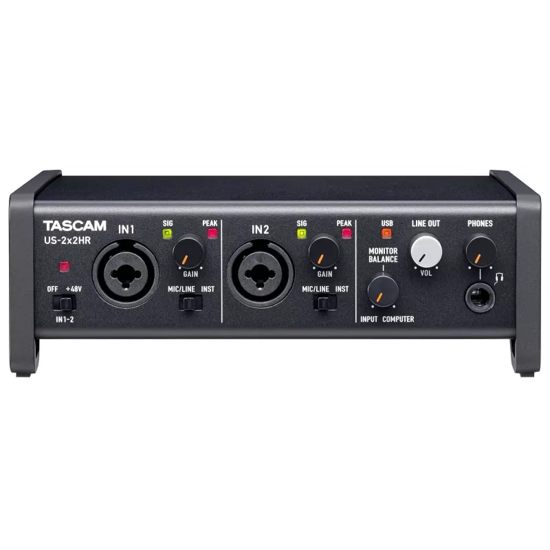 Garso sąsaja Tascam US-2X2HR, 2 x XLR/combo įvestys, 192 kHz, USB 2.0, MIDI įvestis/išvestis, stalinė, juoda