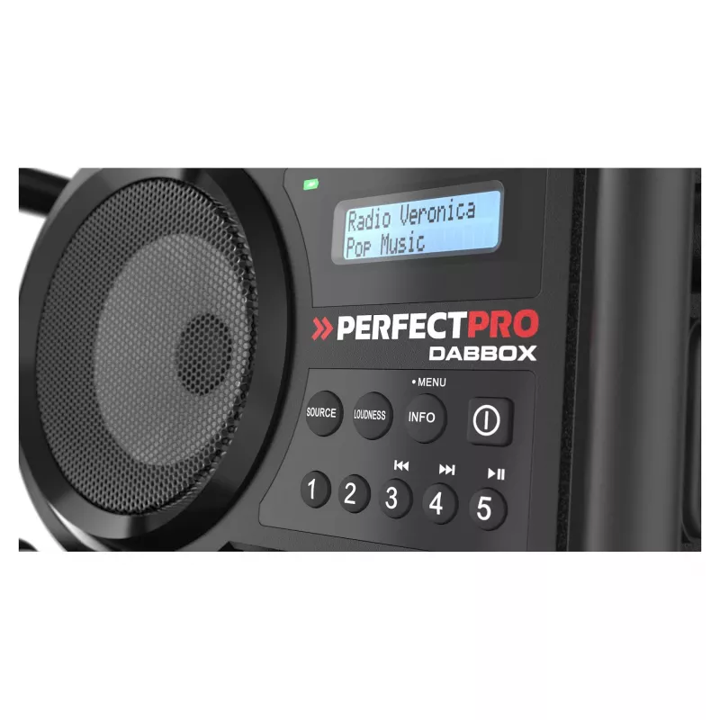 Perfectpro DABBOX radijo imtuvas statybvietėms DAB+ FM AUX Bluetooth atsparus smūgiams