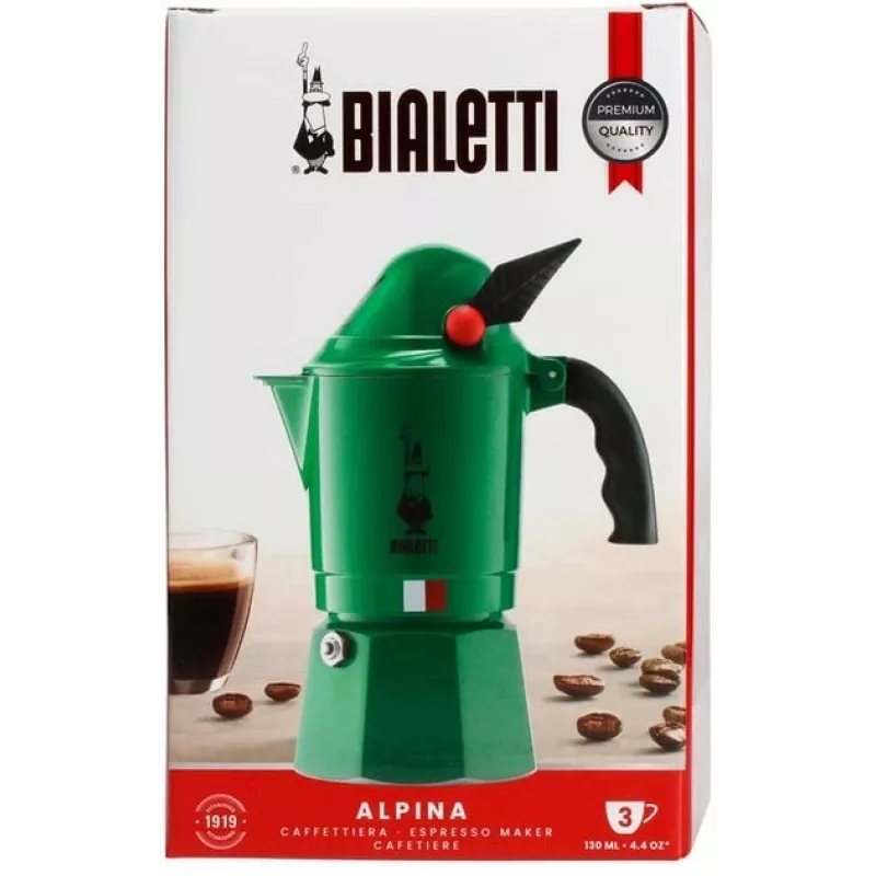 Moka puodas BIALETTI Moka BREAK ALPINA — 3 puodelių, žalias, aliuminis, bakelitinė rankena