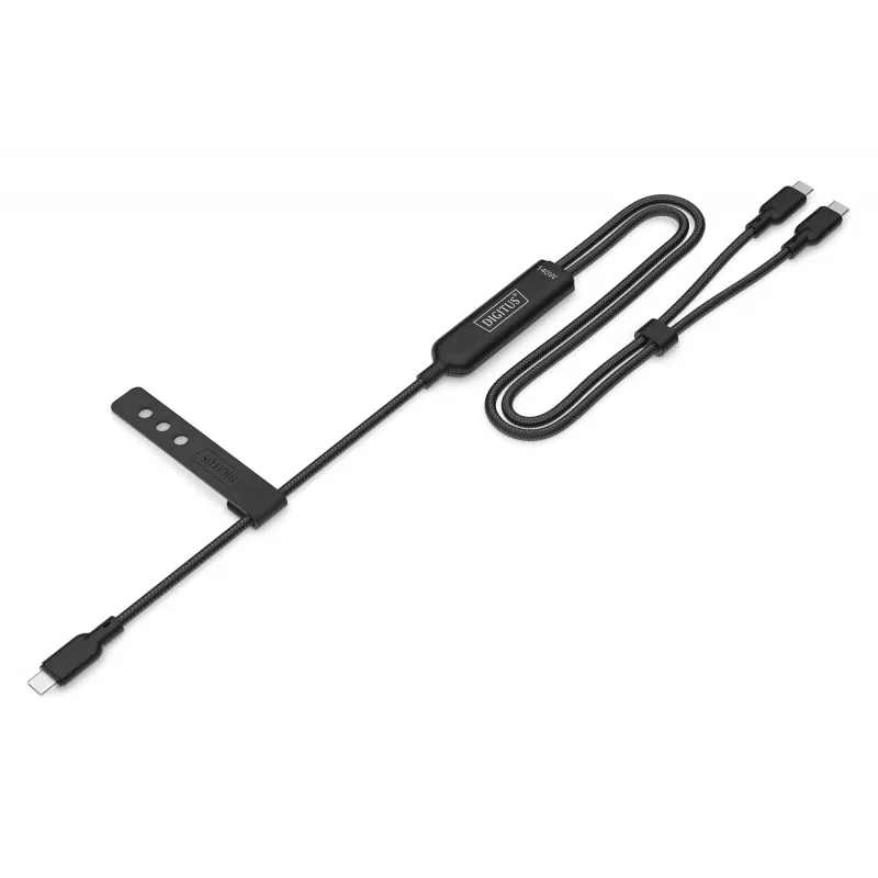 DIGITUS USB-C 2-in-1 įkrovimo laidas 140W, USB-C į 2×USB-C, 1,8 m, USB 2.0, juodas