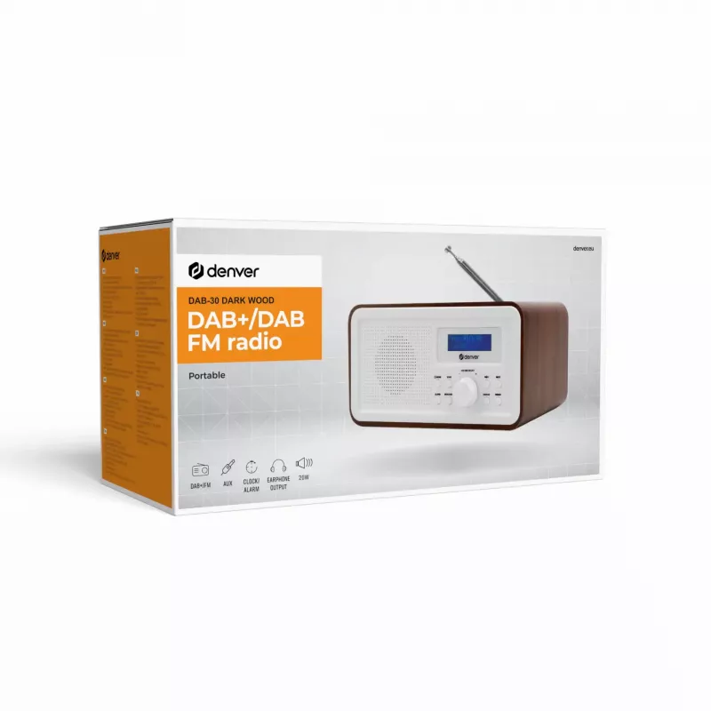 Radijas DENVER DAB-30DW DAB/FM stalo radijas su tamsaus medžio apdaila