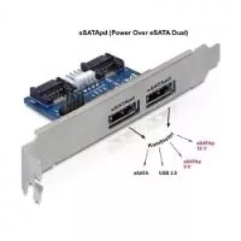 DeLOCK 61725 lizdo laikiklis 2x eSATAp 5V/12V sąsajos plokštės / adapteris