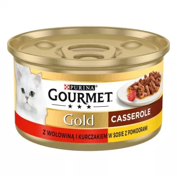 Šlapias kačių maistas Gourmet (Purina) Gold 85 g — suaugusioms katėms, jautiena ir vištiena