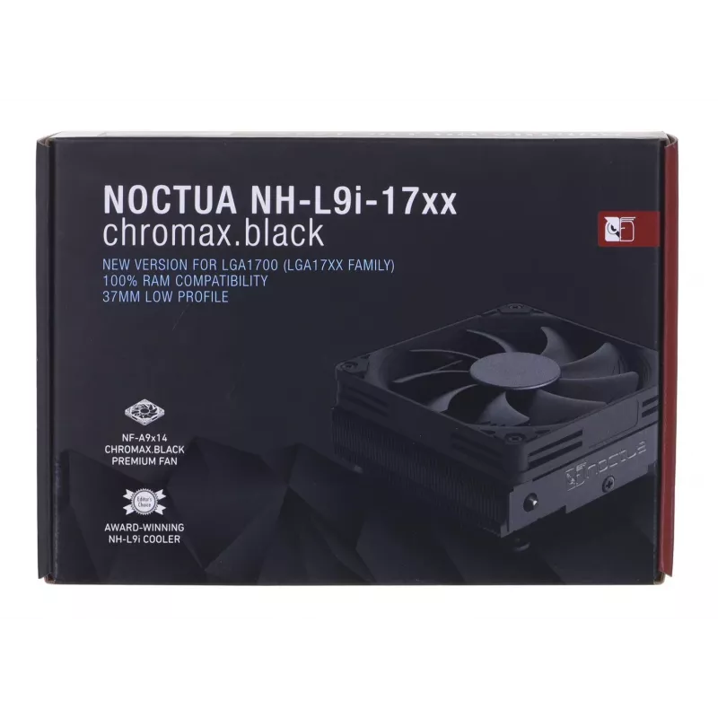 CPU aušintuvas Noctua NH-L9I-17XX chromax.Juoda — žemo profilio LGA1700 aušintuvas, 92 mm ventiliatorius, 37 mm aukštis