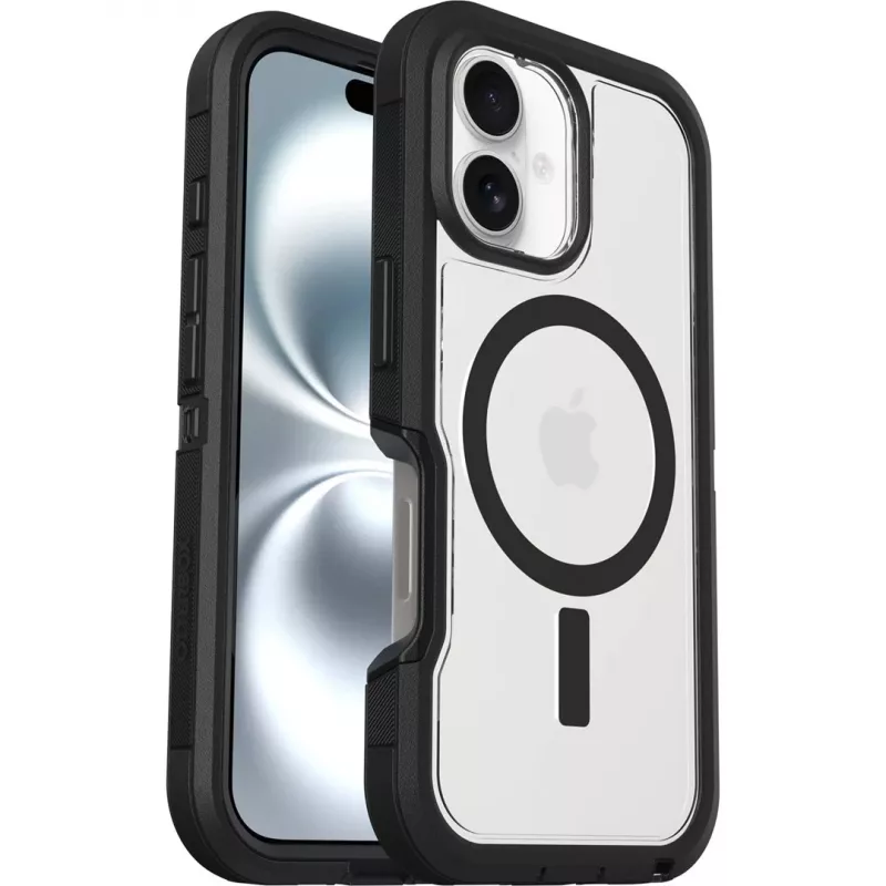 OtterBox Defender XT dėklas, skirtas iPhone 16 Dark Side, skaidrus / juodas