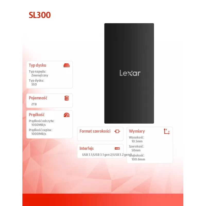 Išorinis kietojo kūno diskas Lexar 2TB SSD USB Type-C 3.2 Gen 2 LSL300002T-RNBNG