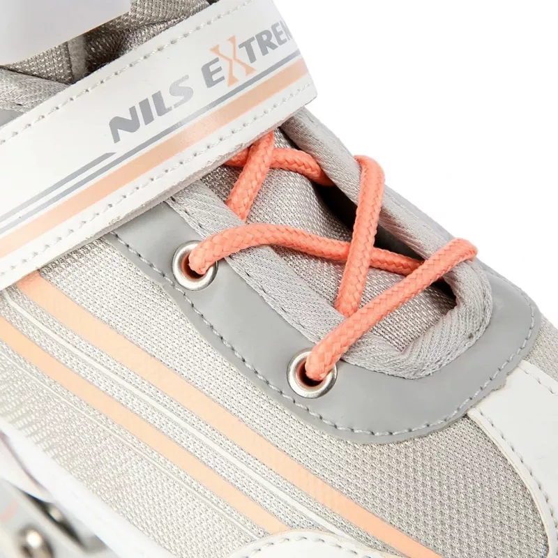 Nils Extreme NH18190 2IN1 riedučiai INLINE WHITE/PINK DYD. S (29-33) su keičiamomis ledo ritulio pačiūžomis