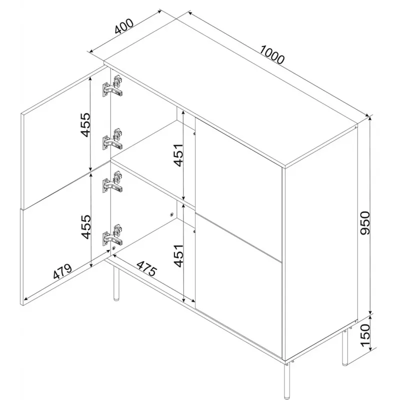 4D komoda TRESSE 100x40x110 kašmyro matinis