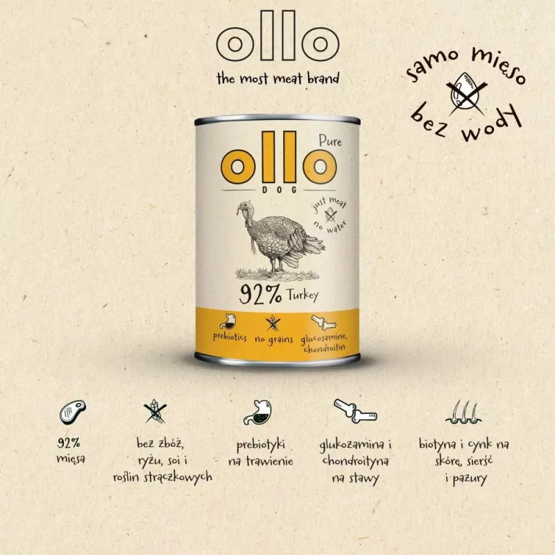 OLLO Pure Turkey – šlapias šunų maistas – 850 g