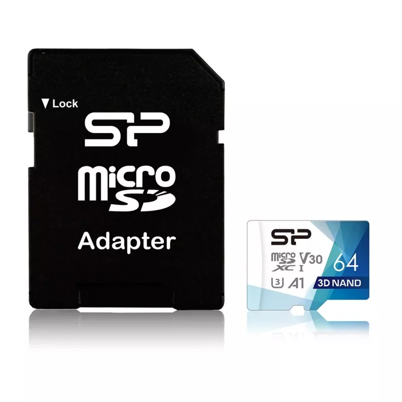 Ultra didelės spartos atminties kortelė „MicroSDXC“ „Silicon Power Superior Pro“ 64 GB UHS-III U3 V30 100/80 MB/s su SD adapteriu
