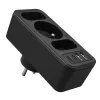 Maitinimo skirstytuvas MACLEAN MCE248 F/B — 3 kintamosios srovės lizdai (1x16A, 2x6A) ir 4 USB prievadai (2xUSB‑A, 2xUSB‑C PD 20W), ES kištukas, juodas