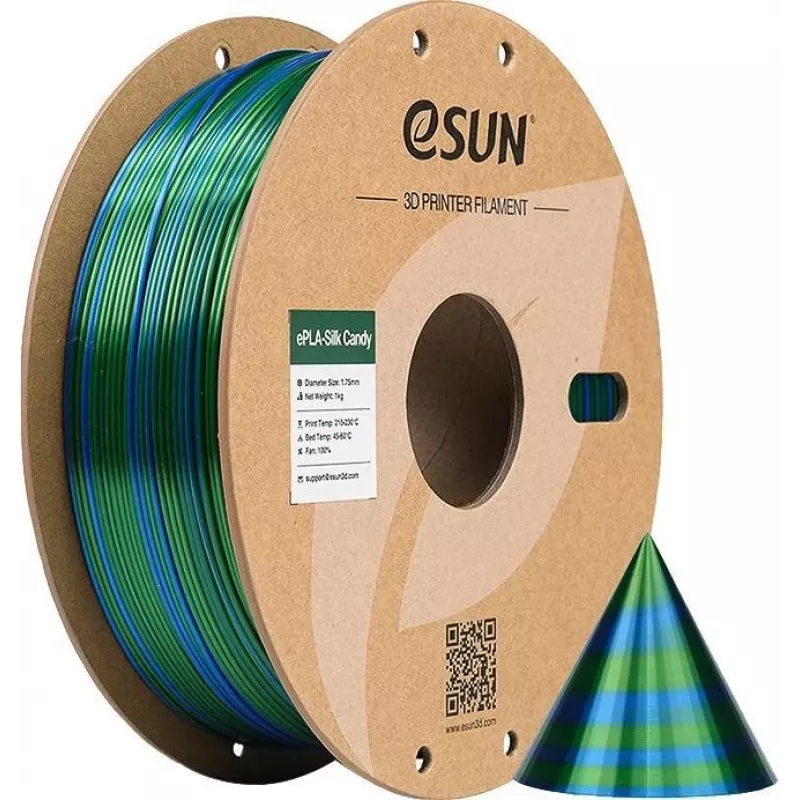 EPLA-SILK CANDY 1,75mm MĖLYNAI ŽALIAS 1kg ESUN 3D SIŪLAS (EPLA-SILK CANDY175UG1)