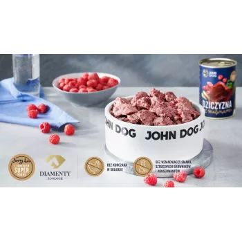 Sausas šunų maistas john dog BERRY Adult — 800 g, elniena su avietėmis, visavertis pašaras, 10,5% baltymų