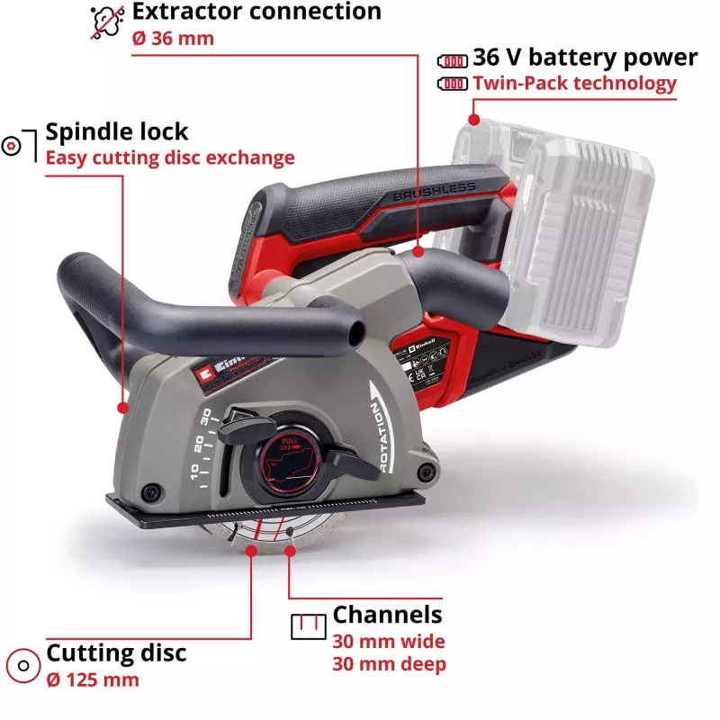Sienų freza EINHELL TP-MA 36/30 Li BL-Solo 36 V, belaidė, bešepetėlis variklis, modelis 4350800