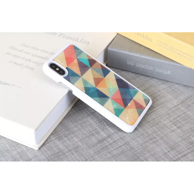 Apsauginis išmaniojo telefono dėklas iKins, skirtas iPhone XS/S, mozaikinis baltas – kietas galinis dangtelis, dekoratyvus mozaikos raštas