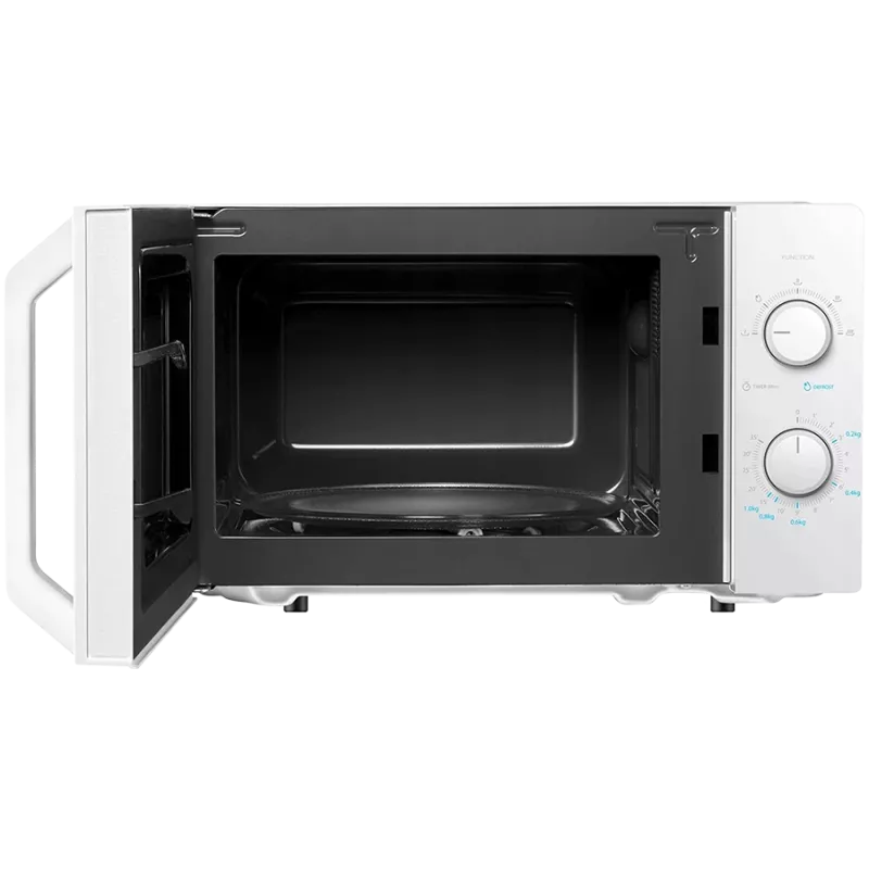 Mikrobangų krosnelė, 20 l talpa, mechaninis valdymas, 800 W, 5 galios lygiai, LED apšvietimas, atitirpinimas, gaminimo pabaigos signalas, spalva: balta