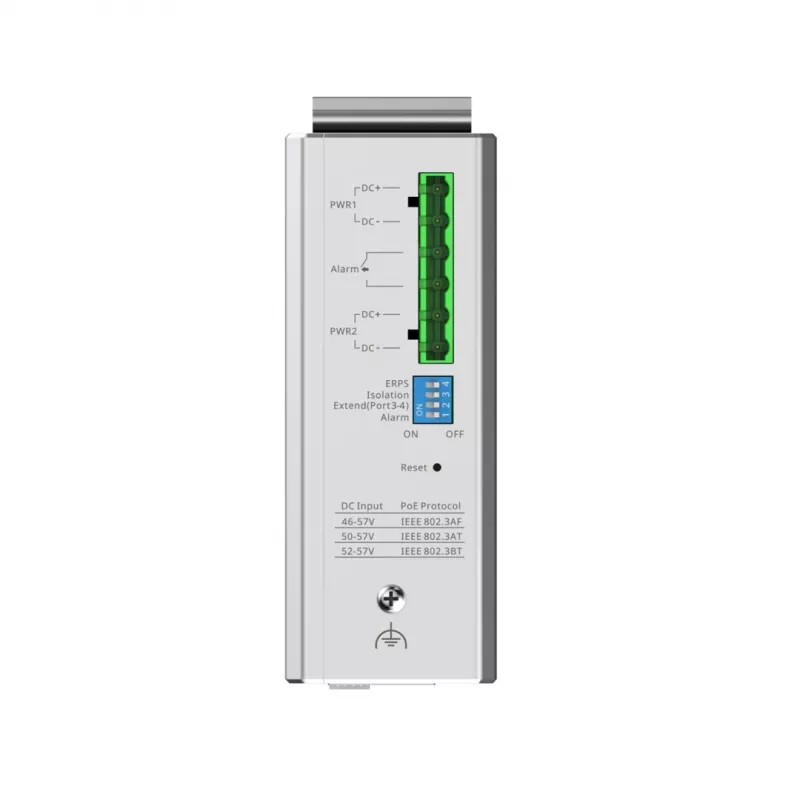 Valdomas L2 tinklo komutatorius RUIJIE RG-NIS2100-4GT2SFP-HP — 4× Gigabit RJ45, 2× SFP, PoE++ (180 W), montuojamas stelaže, ant sienos arba DIN bėgelio