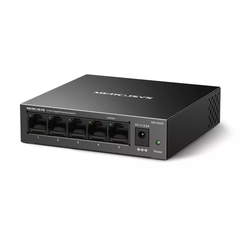 Mercusys MS105GS - Darbalaukio jungiklis, 5 Gigabit prievadai, juoda