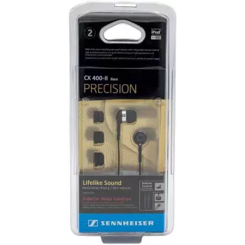 Į ausis įdedamos ausinės Sennheiser CX 400-II juodos — laidinės ausinės su triukšmo izoliacija