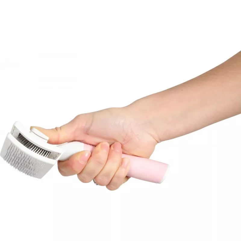 Brush ZOLUX 550004 — kačių šepetys S, plieniniai šereliai, plastikinė rankena, 175 mm, rožinis/baltas