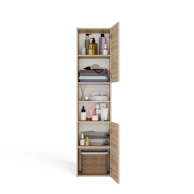 Vonios spintelė top e shop S40 SONOMA — Ąžuolo spalvos rėmas, laisvai pastatoma, 6 lentynos, 400×300×1700 mm