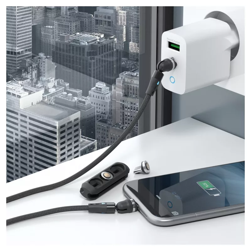 USB laidas RealPower MagneticCharge2 1 m juodas greitas įkrovimas duomenų perdavimas