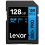 SDXC atminties kortelė Lexar 128GB UHS-I 800xPRO Class 10 U3 V30 — 150 MB/s skaitymo, 45 MB/s rašymo greitis, juoda