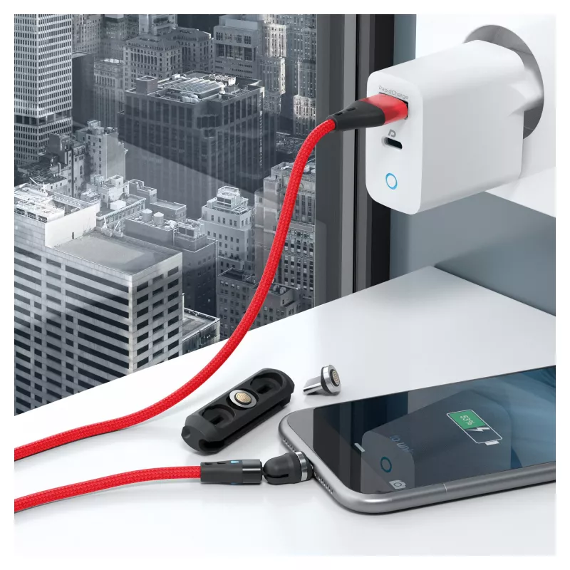USB kabelis RealPower MagneticCharge3 1m USB A raudonas