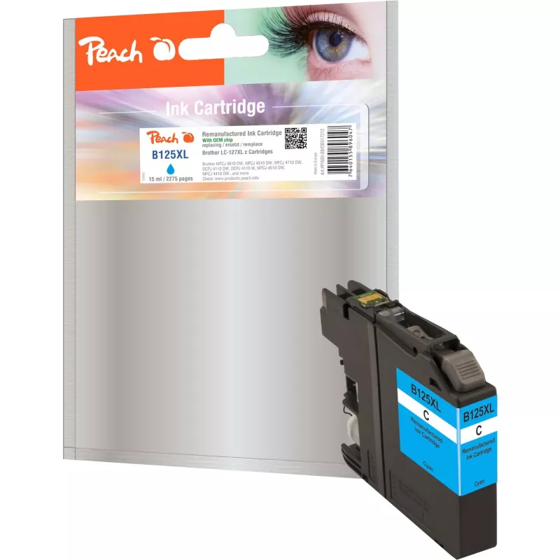Peach rašalo kasetė žydra XL, suderinama su Brother LC-125XL