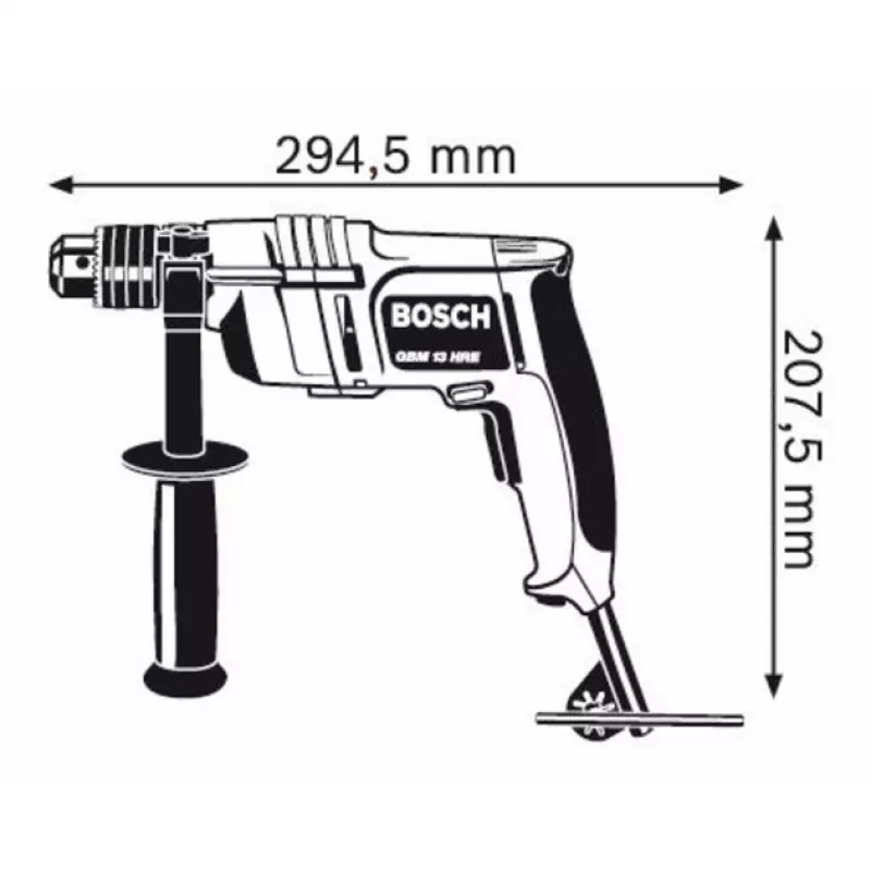 Laidinis gręžtuvas Bosch 0 601 049 603 — 550 aps./min., 550 W įėjimo galia, 285 W išėjimo galia, 4 cm mediena, 1,3 cm plienas, 2,1 kg