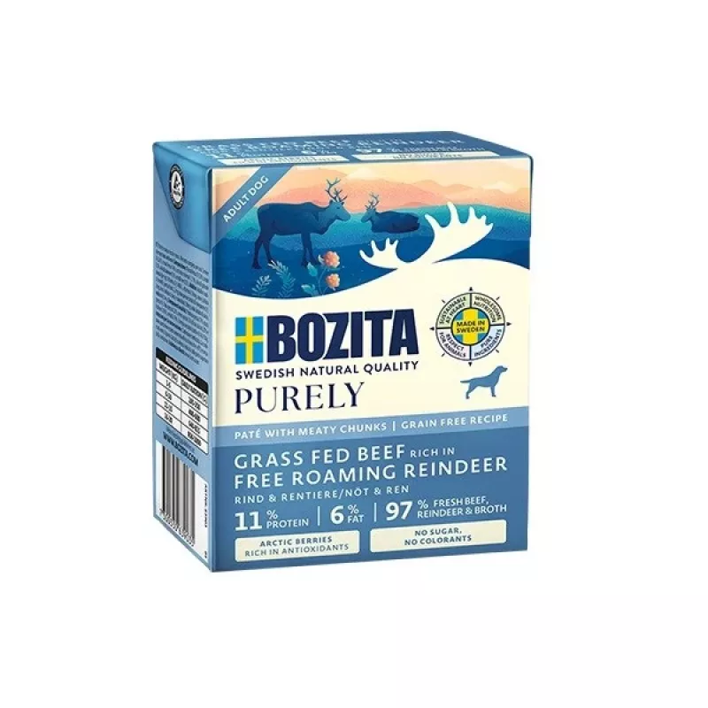 BOZITA Purely Paté Duoprotein jautiena ir elniena - drėgnas šunų ėdalas - 370 g
