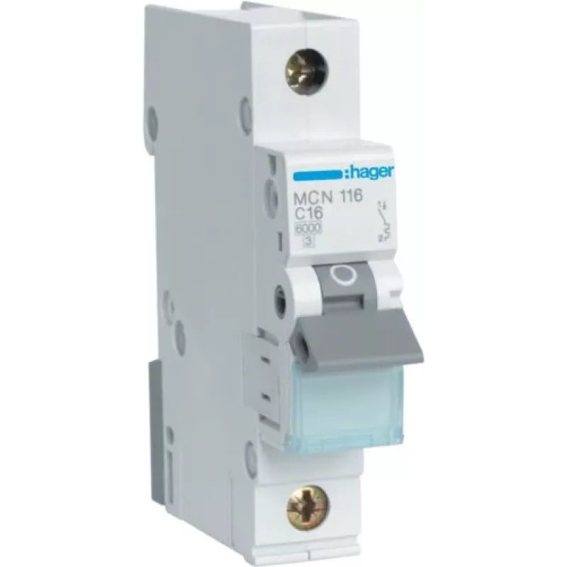 Hager MCN116 - 16 A - C tipo - 1 modulis - -25 - 60 °C - -25 - 80 °C - 17,5 mm