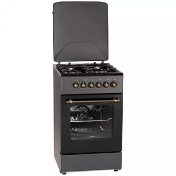 Dujinė-elektrinė viryklė MPM MPM-56-KRM-13, 4 kaitvietės, elektrinė orkaitė 58 l, mechaninės rankenėlės, juoda