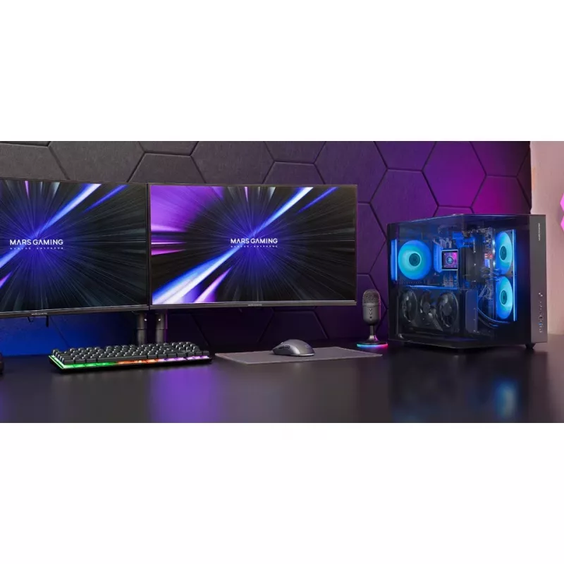 PC Midi Tower korpusas TACENS Mars Gaming MC-INFINIOLITE, juodas, grūdintas stiklas, palaiko ATX/Micro-ATX/Mini-ITX, 120 mm ventiliatoriai