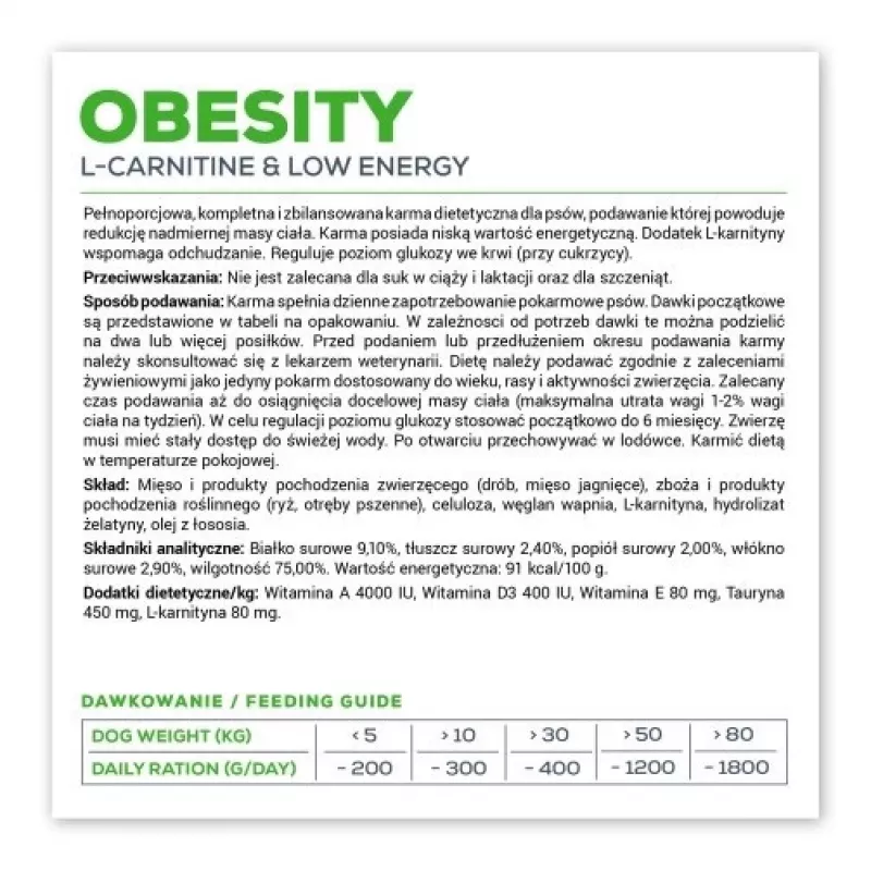 Šlapias šunų maistas VETEXPERT Veterinary Diet Obesity šunims 400 g skardinė — paukštiena, suaugusiems, mažai riebalų, daug drėgmės