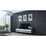 TV staliukas Cama Meble VIGO NEW 30/140/40 — 1400×400×300 mm, pilkas viršus, medžio drožlių plokštė, pilkas rėmas, balti blizgūs fasadai