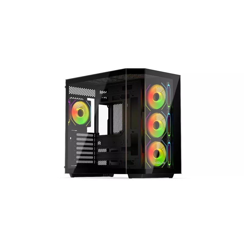 Kompiuterio korpuso bokštas KRUX Empero KRXD010, ATX, juodas – palaiko vaizdo plokštes iki 420 mm, CPU aušintuvus iki 155 mm, 2× 3,5 colio + 3× 2,5 colio lizdai