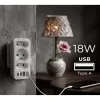 Maitinimo skirstytuvas MACLEAN MCE248 F/W — 3 kintamosios srovės lizdai (1×16A, 2×6A) + 4×USB (2×A, 2×C PD 20W), EU kištukas, baltas