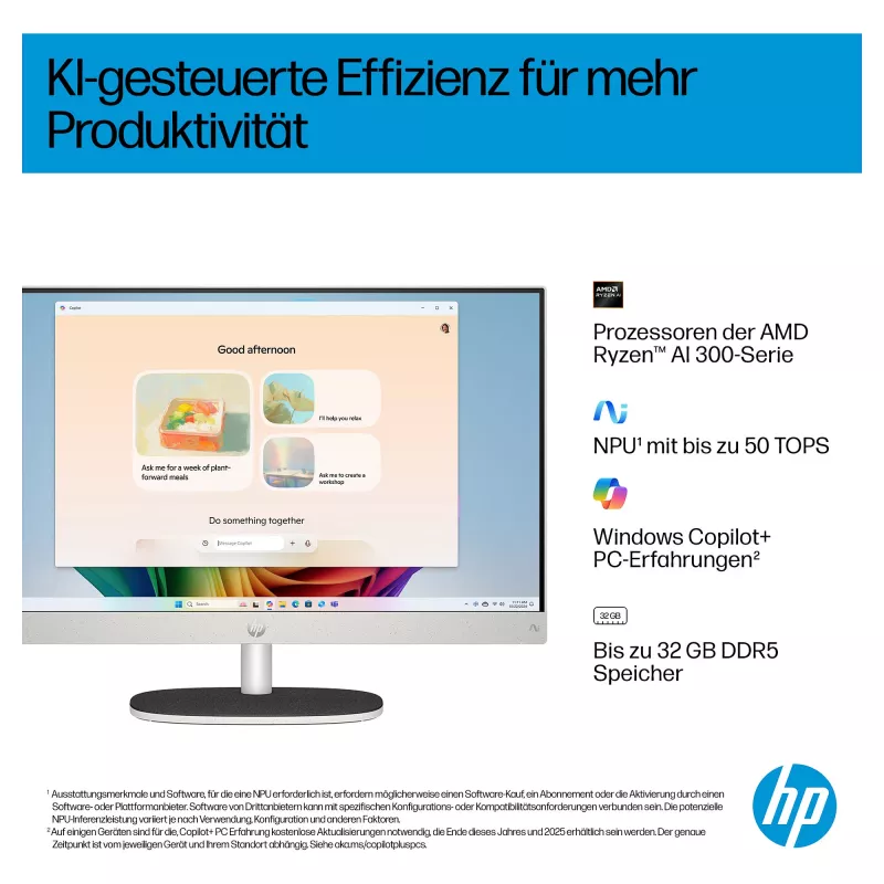 HP „viskas viename“ kompiuteris (pilnas sprendimas) 27-ct2073ng AMD Ryzen AI 7-350 512 GB SSD 16 GB baltas (27-ct2073ng)