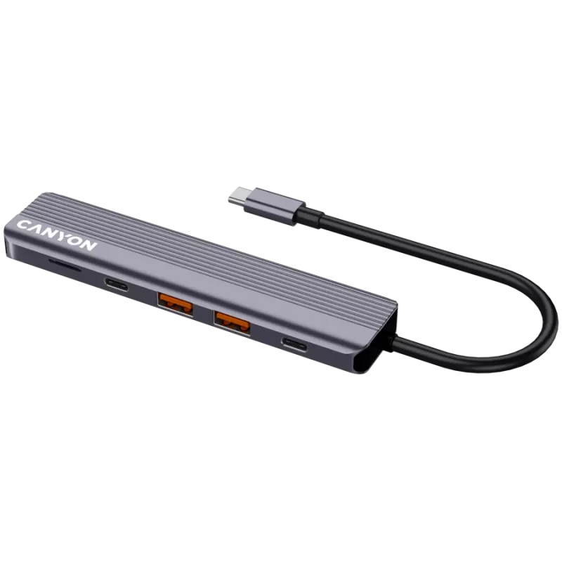 USB Type-C šakotuvas CANYON DS-17 — HDMI, USB 3.2 Gen 1 A, USB-C, MicroSD, 10000 Mbit/s, pilkas